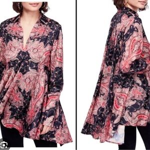 Free People Pink and Black Asymmetrical Oversized Blouse
